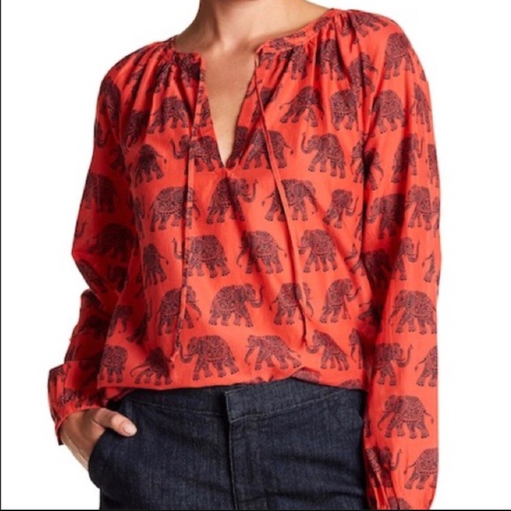 J Crew split neck elephant Print blouse pullover
